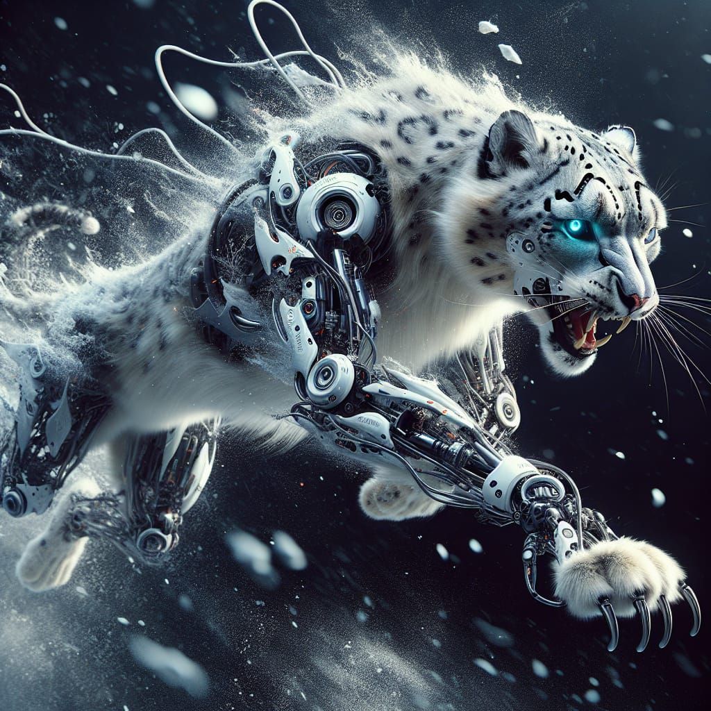 Cyborg Snow Leopard in Motion: Concept Art