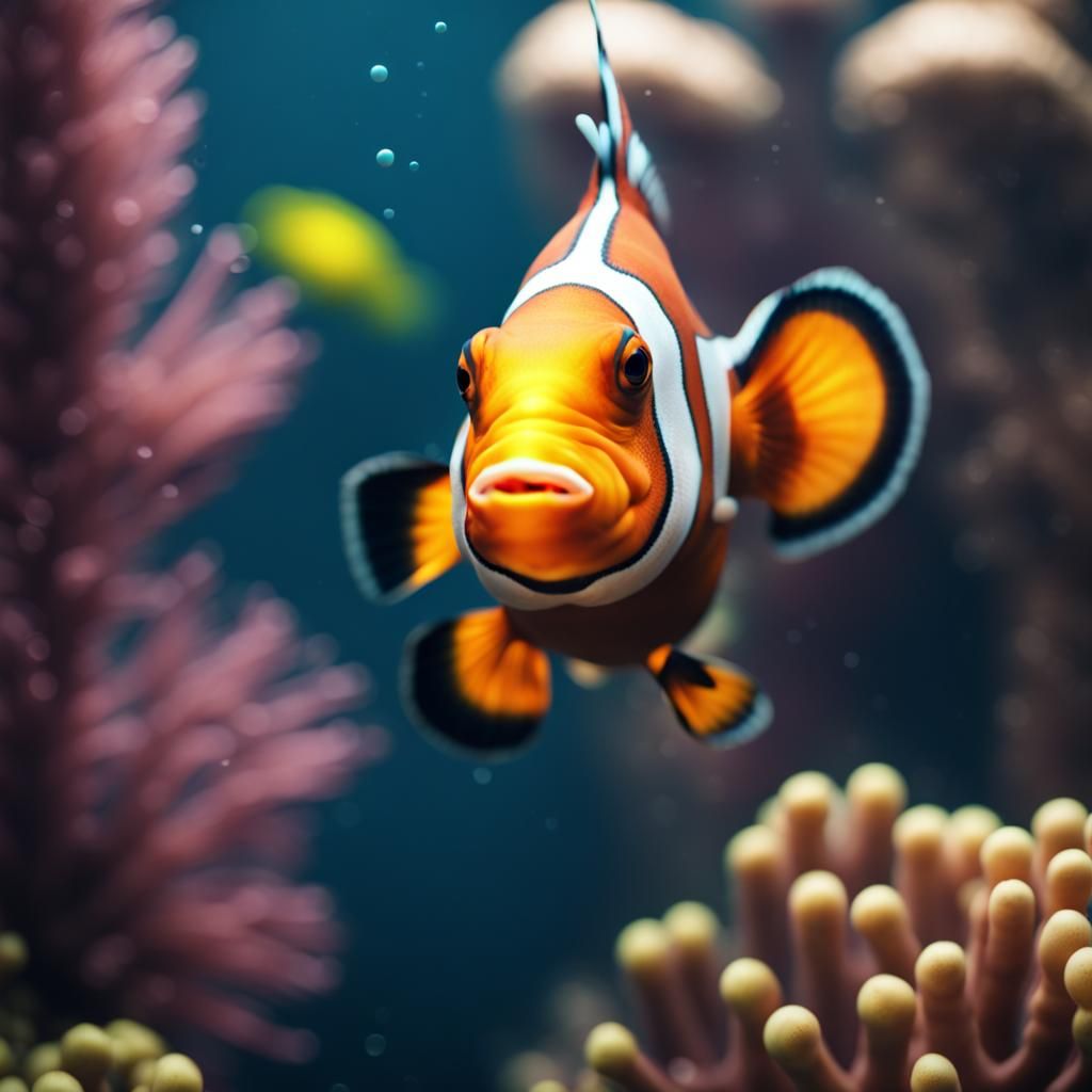 Clownfish in Mystical Aquarium: 8K Realistic Rendering