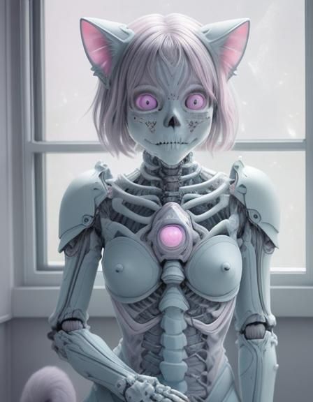 Pastel Fractal Cat Skeleton in Terrarium Window
