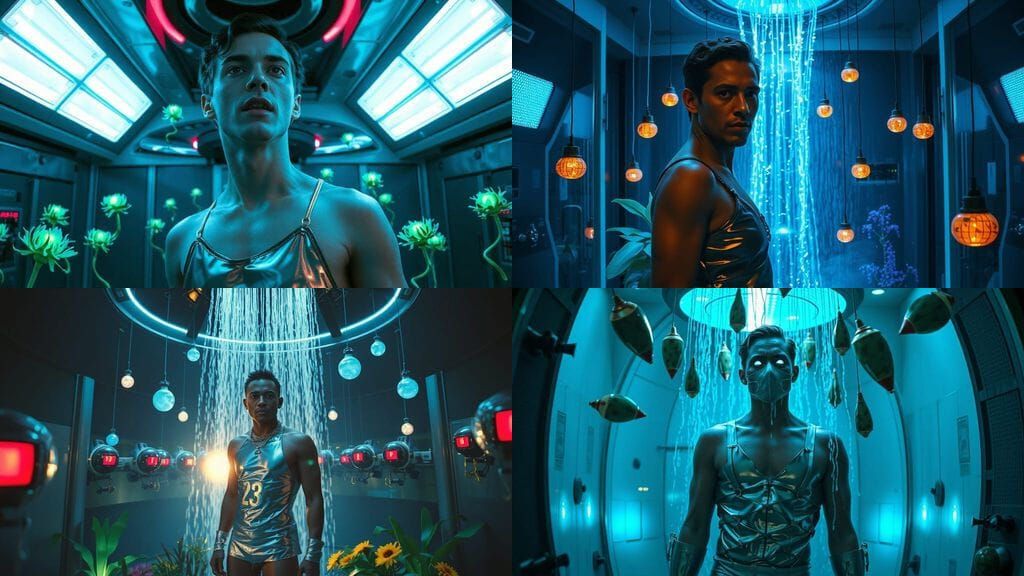 Villain in Bioluminescent Garden: Photorealistic Space Opera