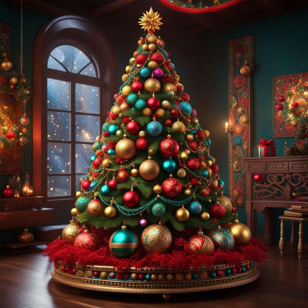 Christmas Tree with Mexican Handicrafts in Matte Painting