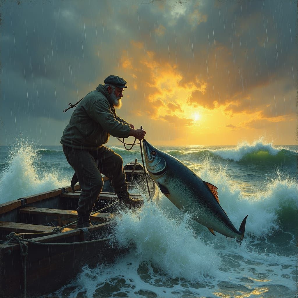 Fisherman's Struggle: Aivazovsky and Turner-Inspired Seascap...