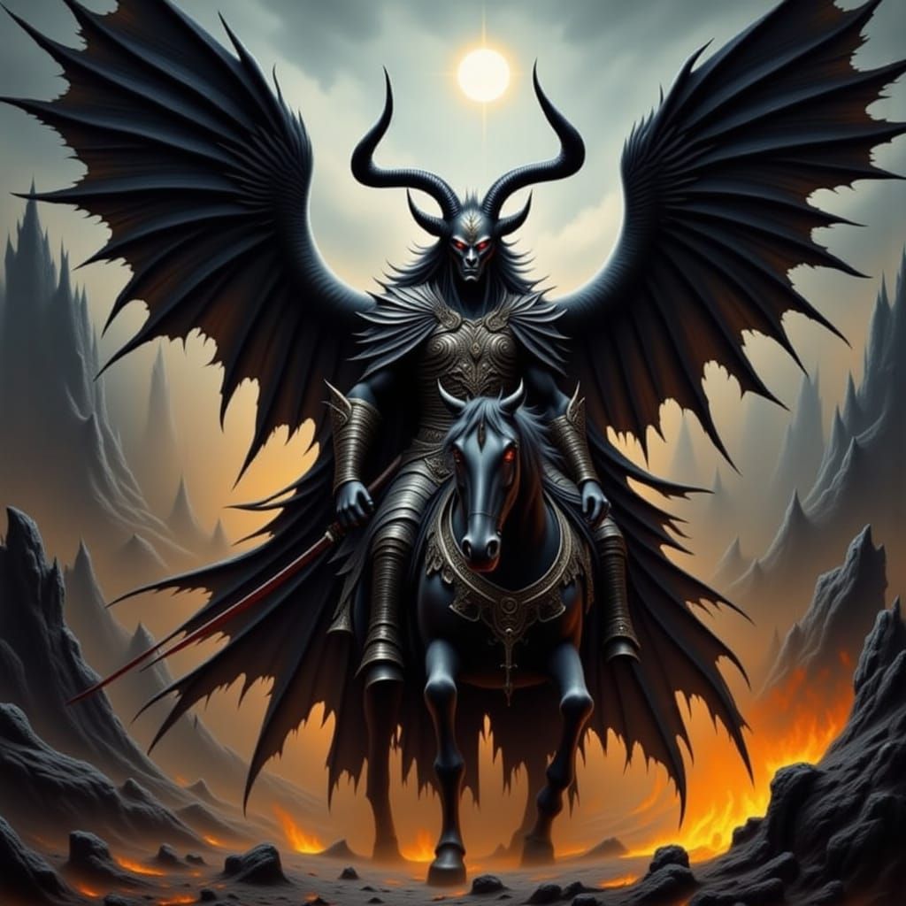 Fiery Demon Rider on a Mythical Horse