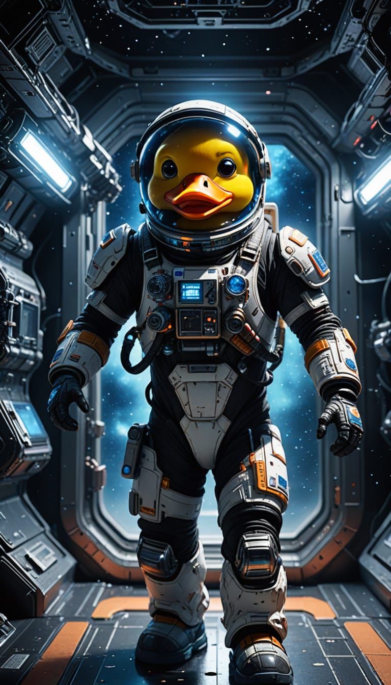 Space Station Astronaut Rubber Duck in Epic Sci-Fi Scene