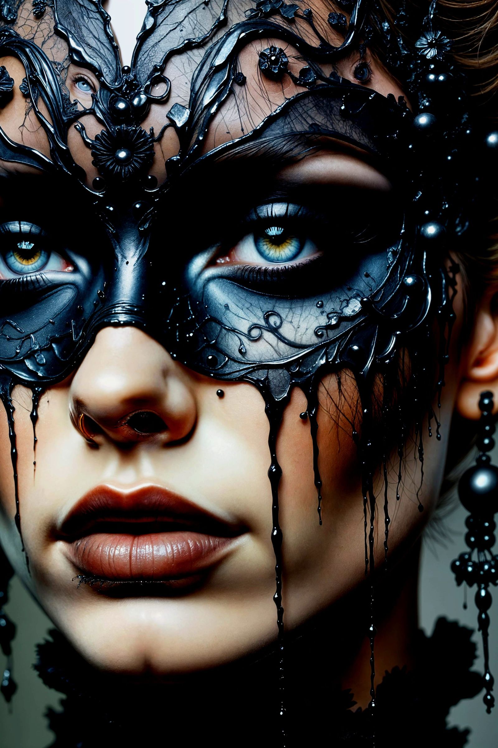 Gothic Woman Macro Portrait in Impasto Style