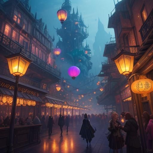Vibrant Ball: A Fantastical Scene in Matte Painting