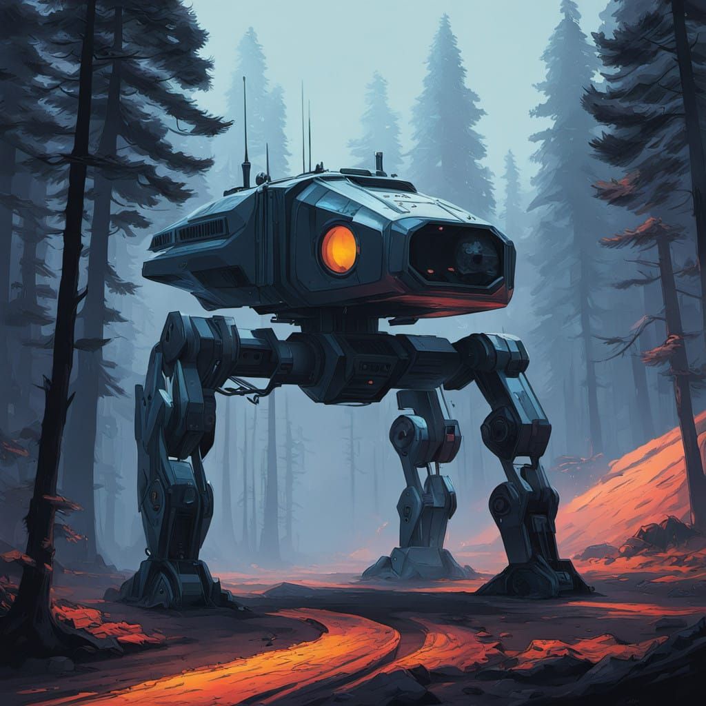 Cyberpunk Mech Cradles Celestial Treasure