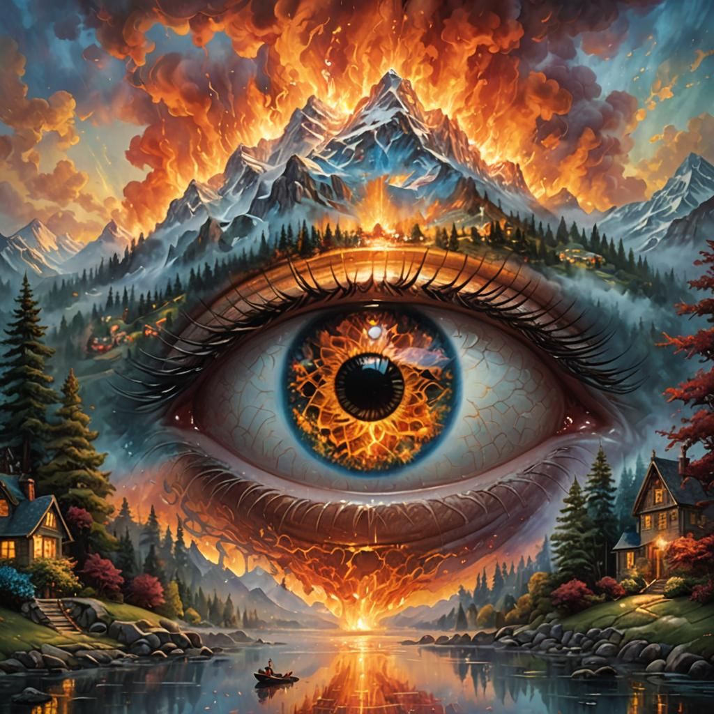 Fiery Eye: Ethereal Impasto Ink Masterpiece