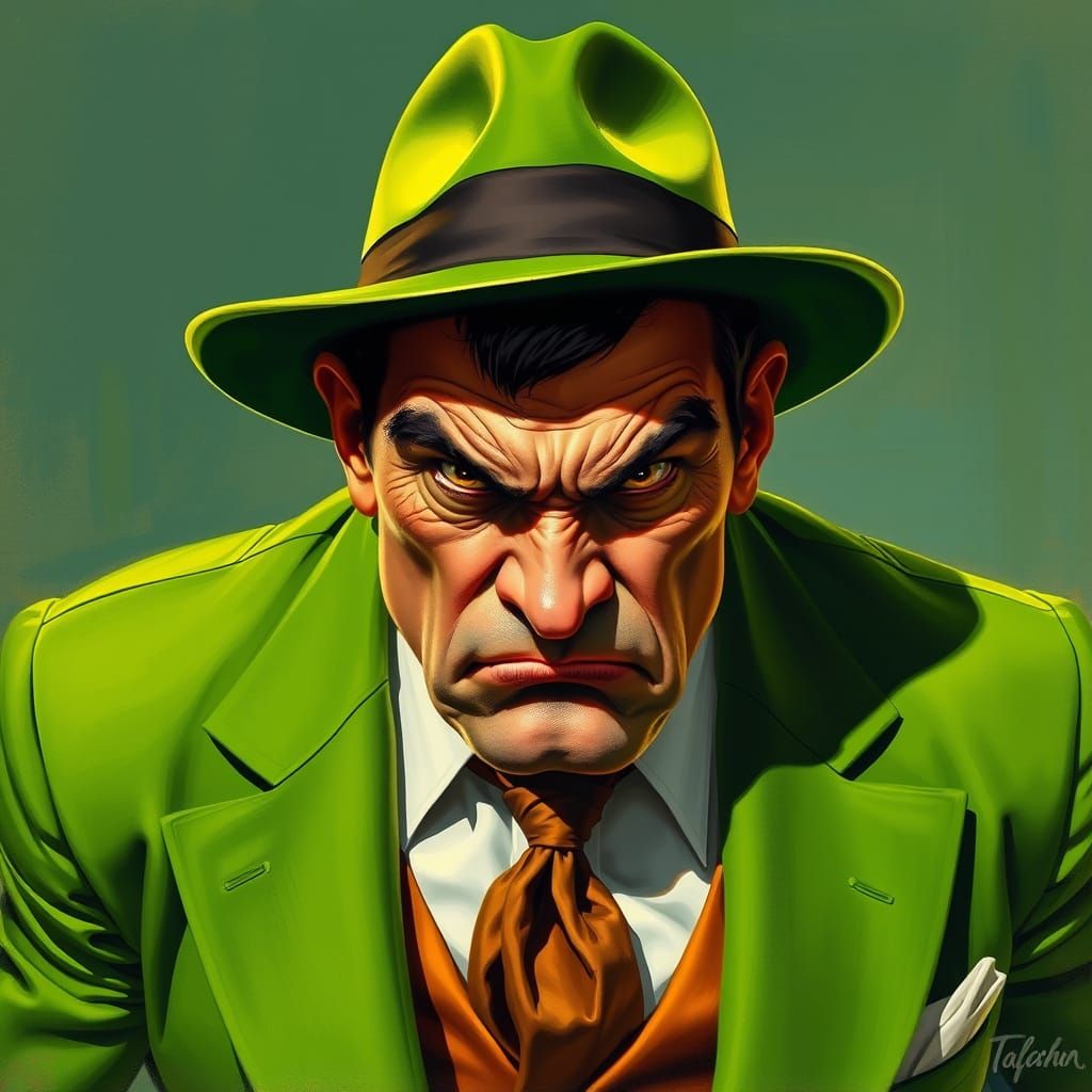 Furious Man in Green Suit, Dramatic Sci-Fi Art