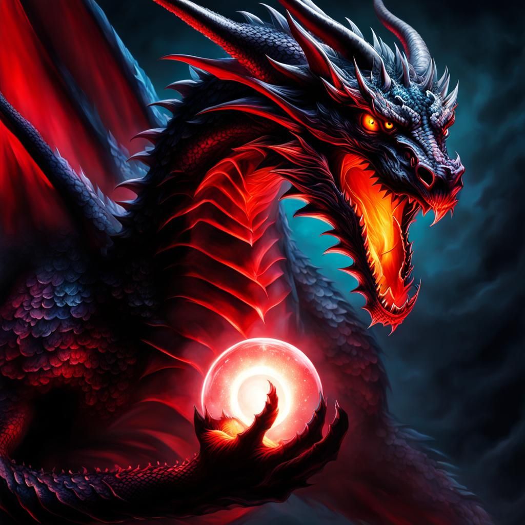 Translucent Dragon Grips Black Hole in Colorful Art