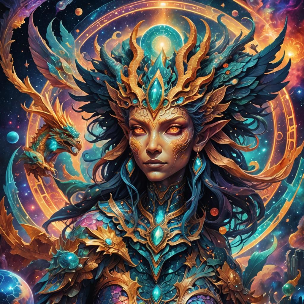 Holographic Tiamat Astral Illustration by Amaringo