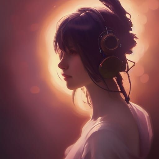 Detailed Portrait of Music Girl in Art Nouveau Style