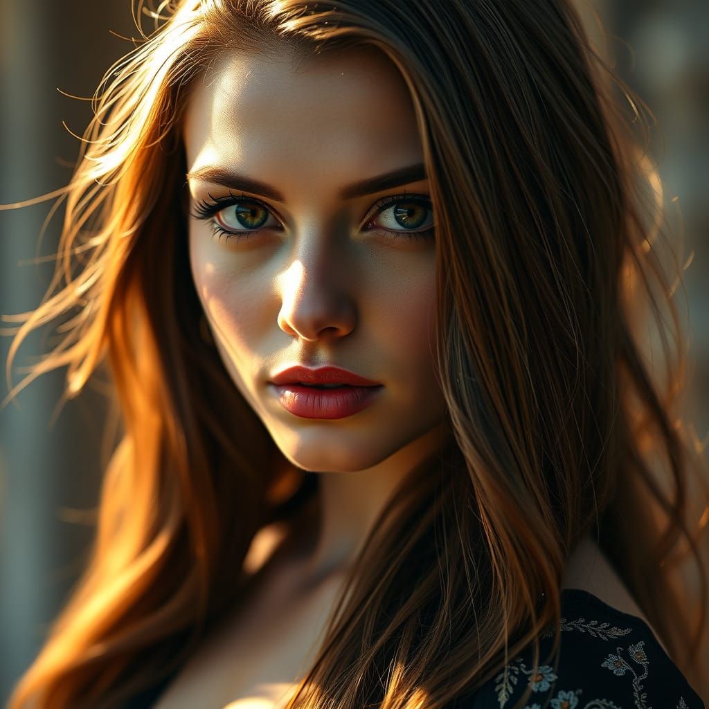 Elegant Woman with Chestnut Hair in Art Nouveau Style