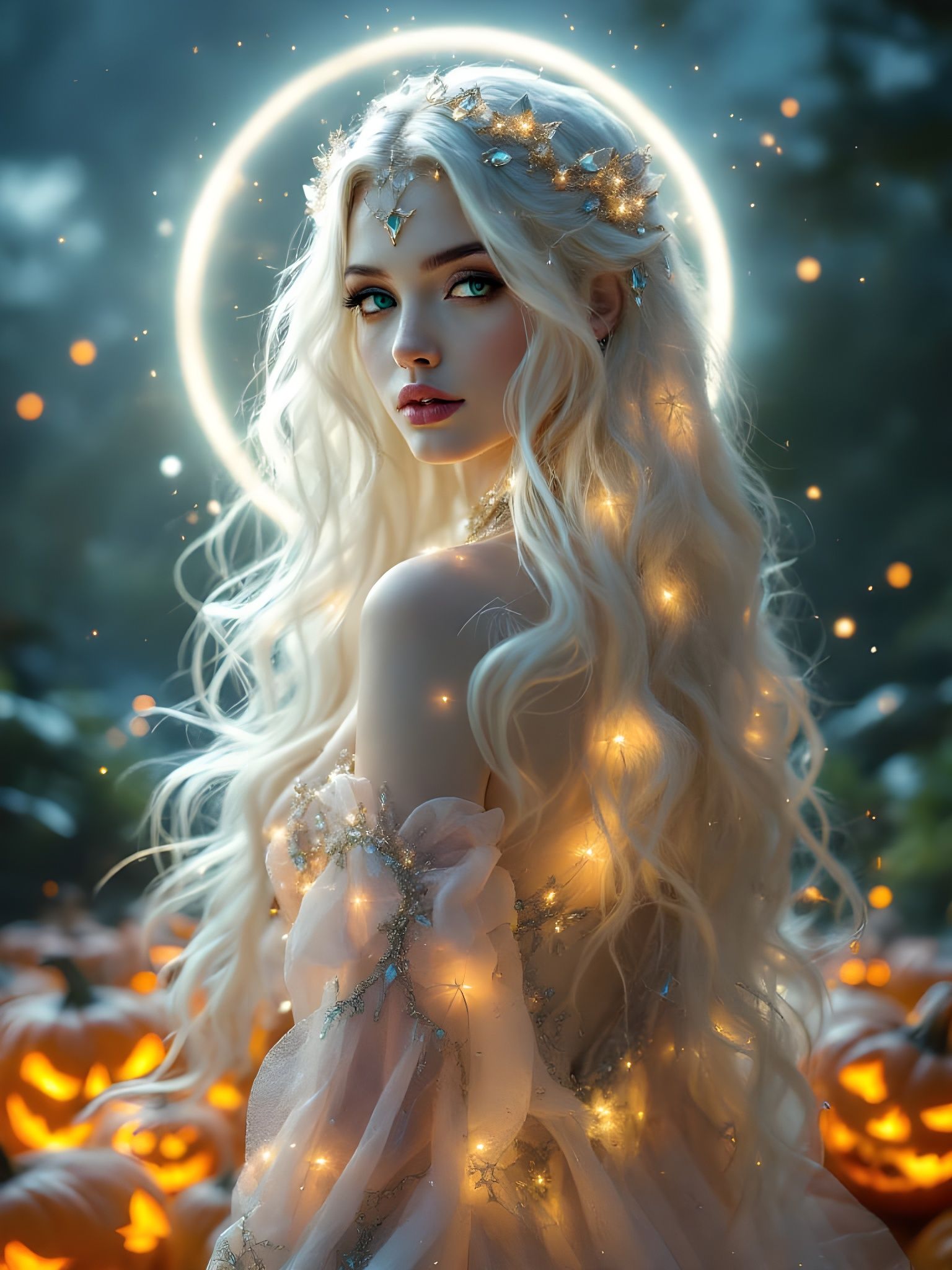 Ethereal Halloween Goddess in Anime Style