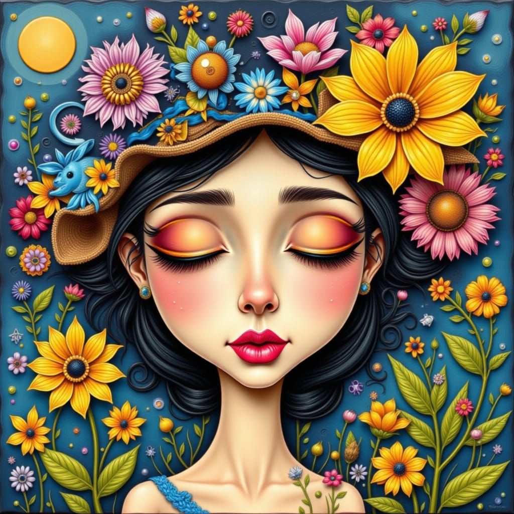 Whimsical Woman Caricature in Flux Style