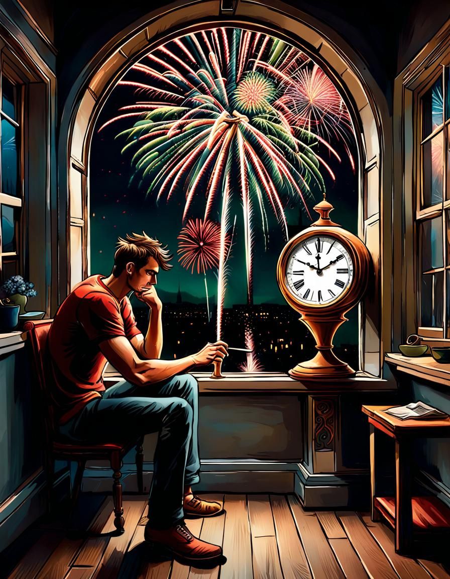 Lonely New Year: Midnight Fireworks in Auroracore Style