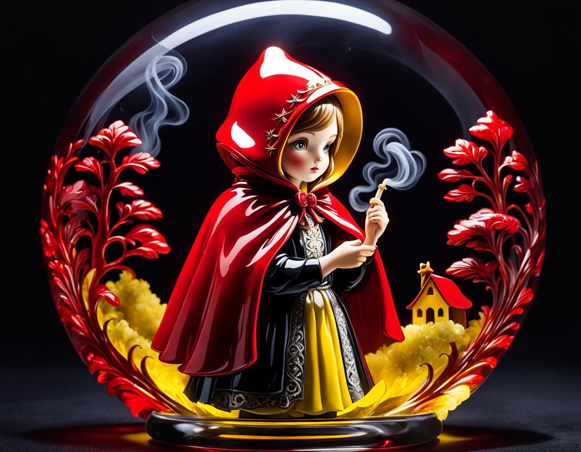 Glass Little Red Riding Hood in Red and Yellow
