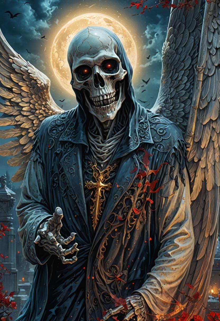 Grim Reaper with Angel Wings in Cemetery