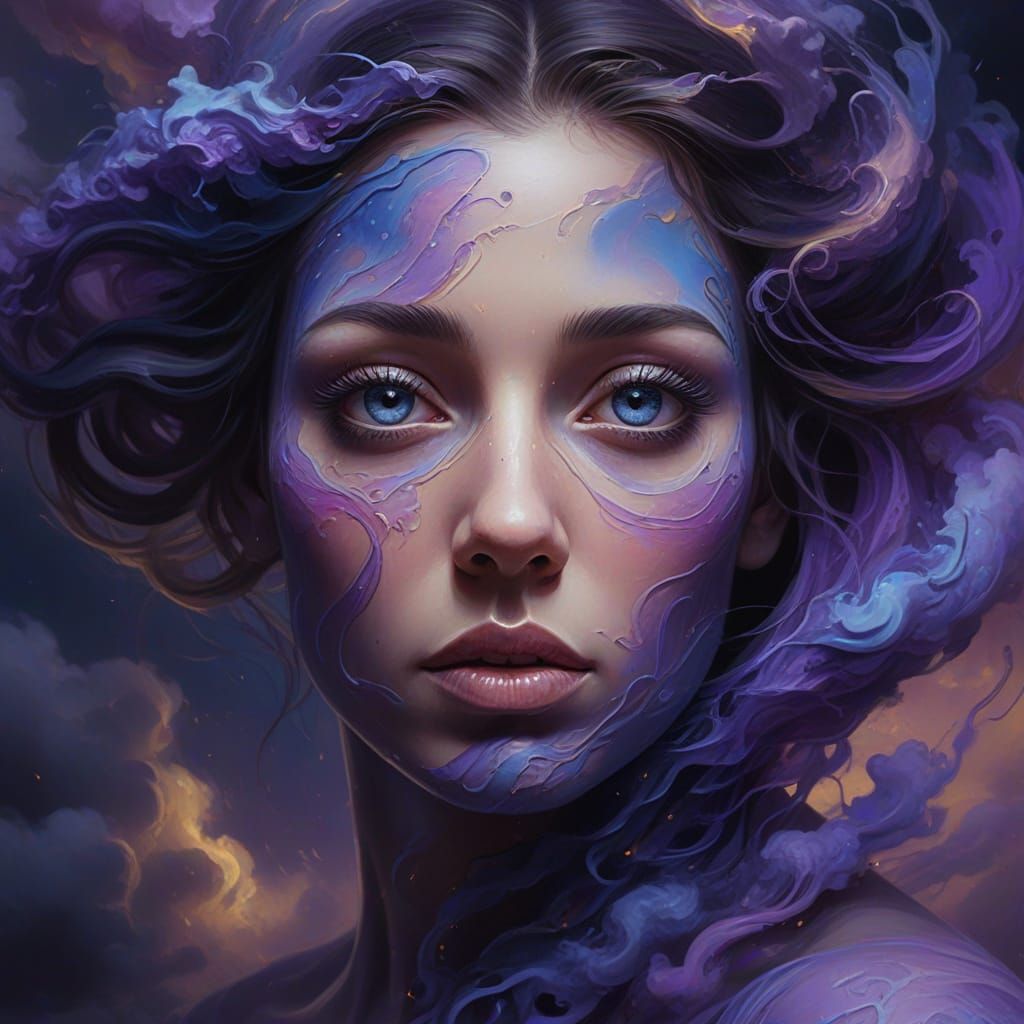 Mysterious Figure in Surreal Abstract Oil Painting