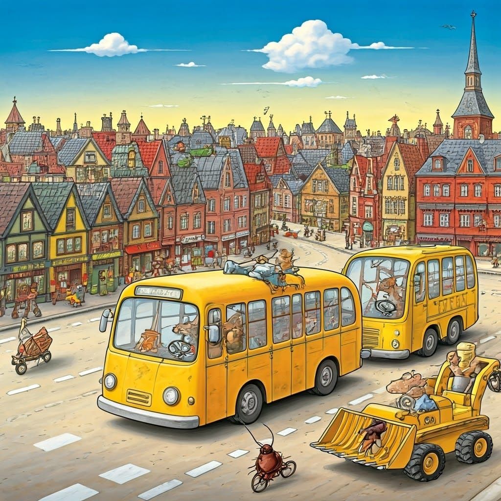 Animals Driving in Busy Town: Richard Scarry Style