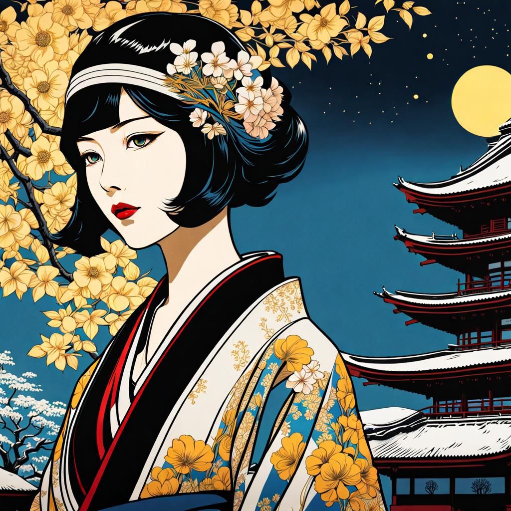 1920s Japanese Woman in Van Gogh Style