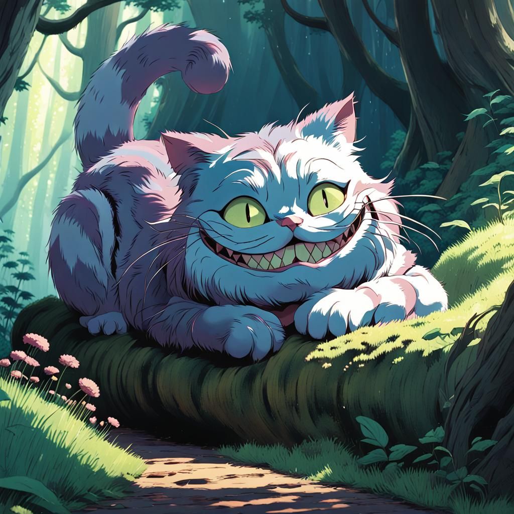 Cheshire Cat in Studio Ghibli Anime Style