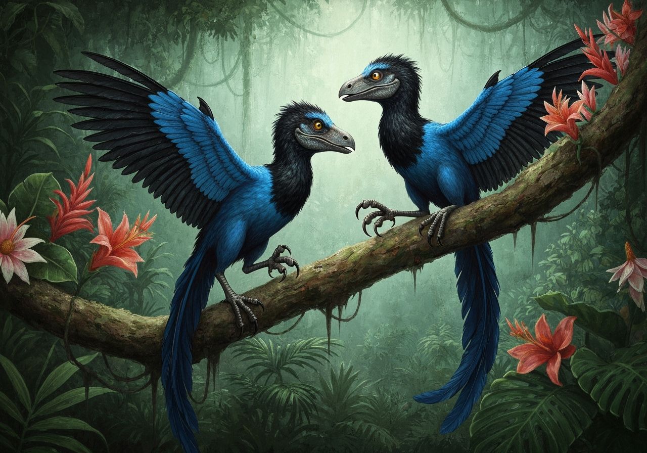 Archaeopteryx in Tropical Forest as Oil Painting