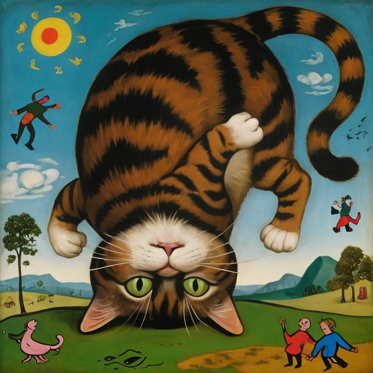 Giant Cat Doing Things Backwards in Colossal Scale