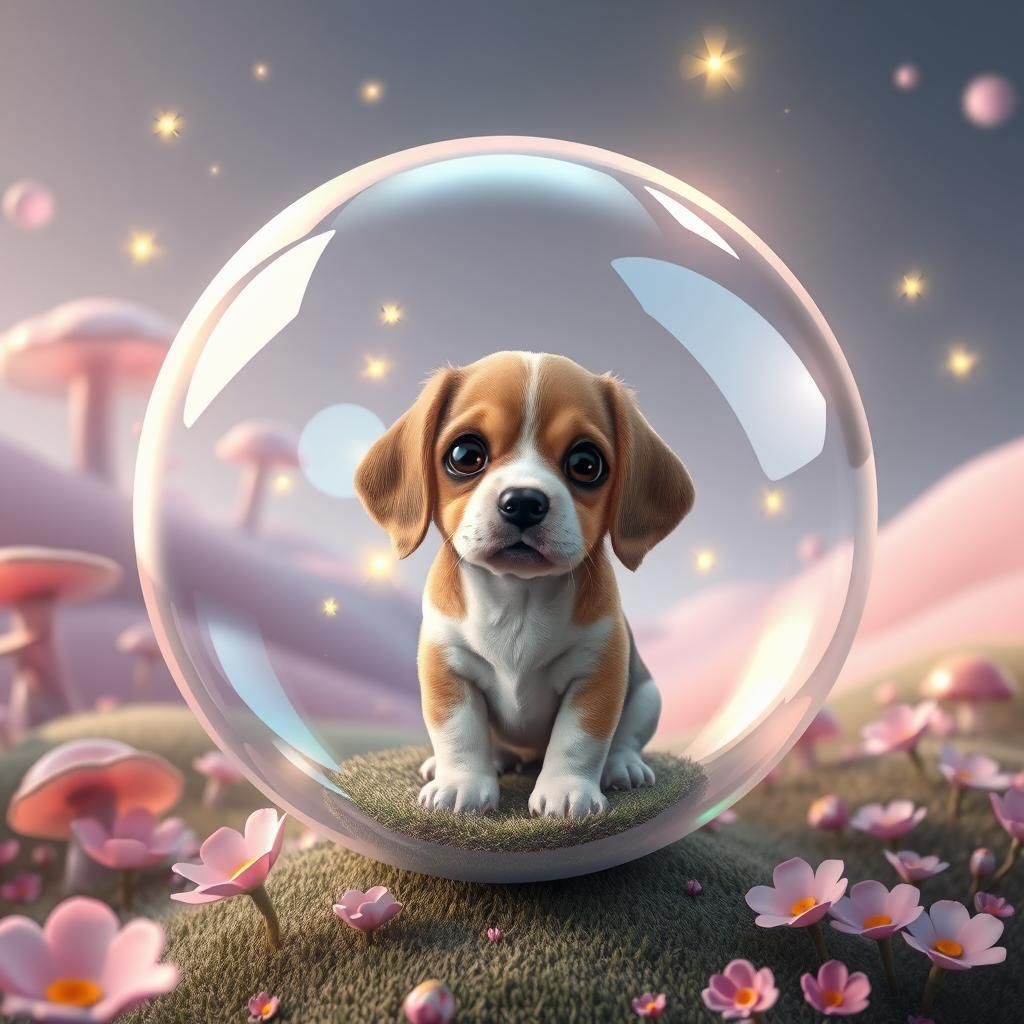 CGI Beagle Puppy in Bubble, Fantasy World