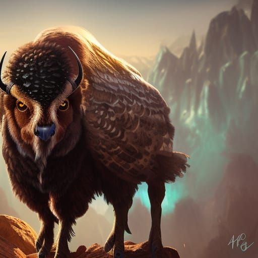 Fantastical Bison Owl Hybrid Concept Art