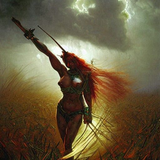 Buxom Warrior in a Don Bluth Art Style