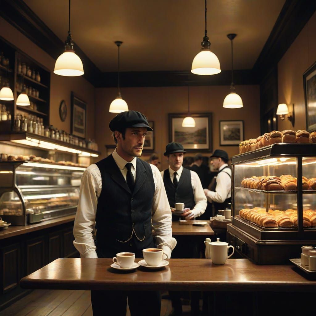 Cozy Cafe Scene with Stylish Waiters
