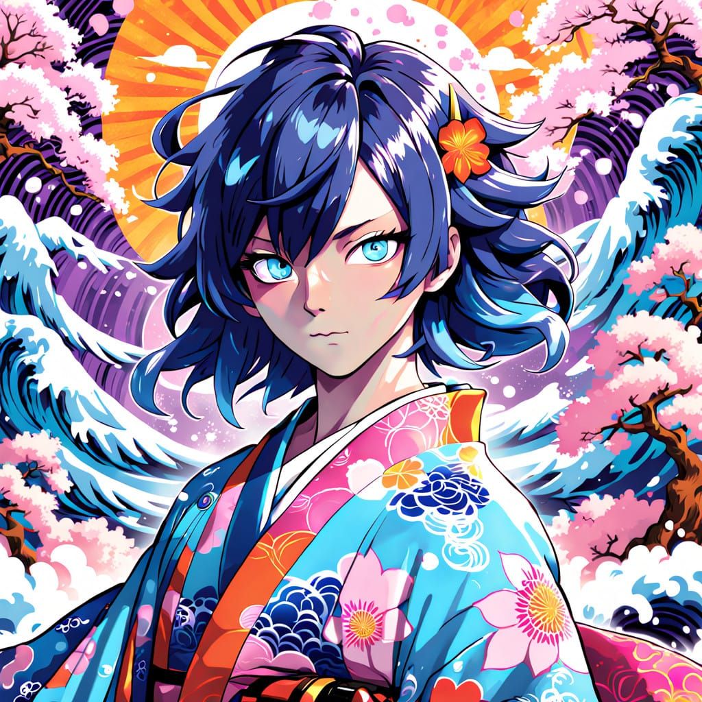 Athletic Man with Majestic Ice-Blue Anime Eyes in Whimsical ...