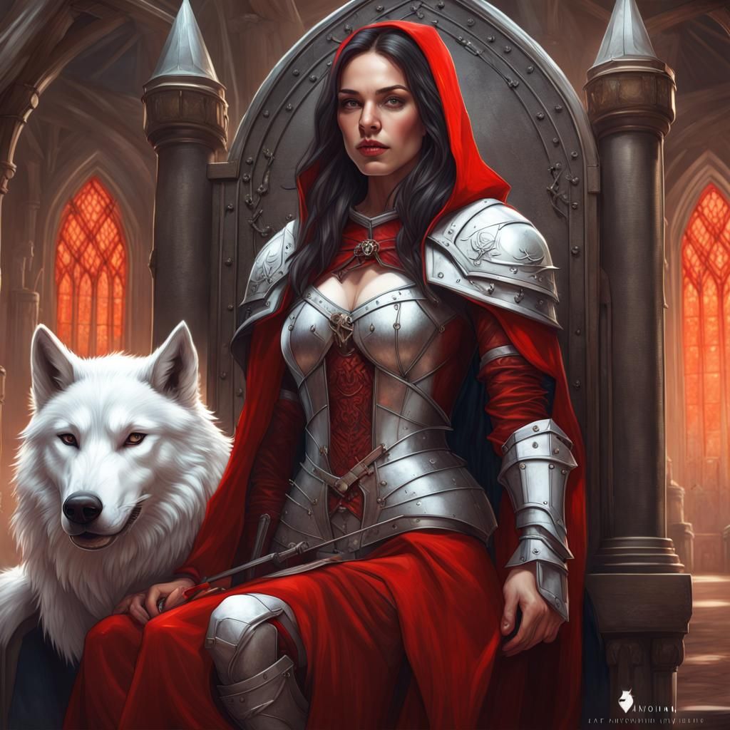 Armored Woman with Wolf in Throne Room