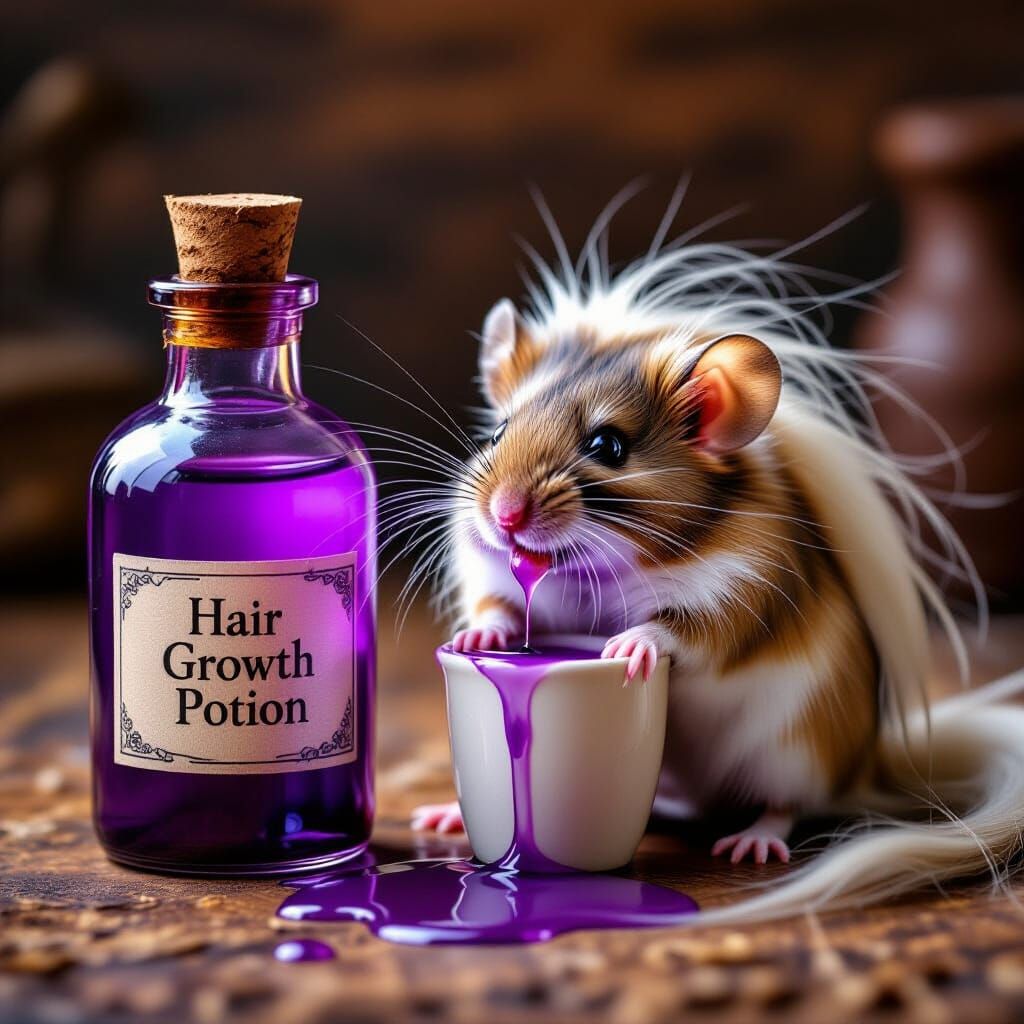Mouse Drinks Hair Growth Potion, Hair Grows Wildly