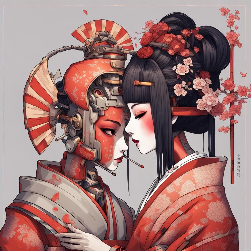 Robo Geisha Kissing AI Behind Firewall