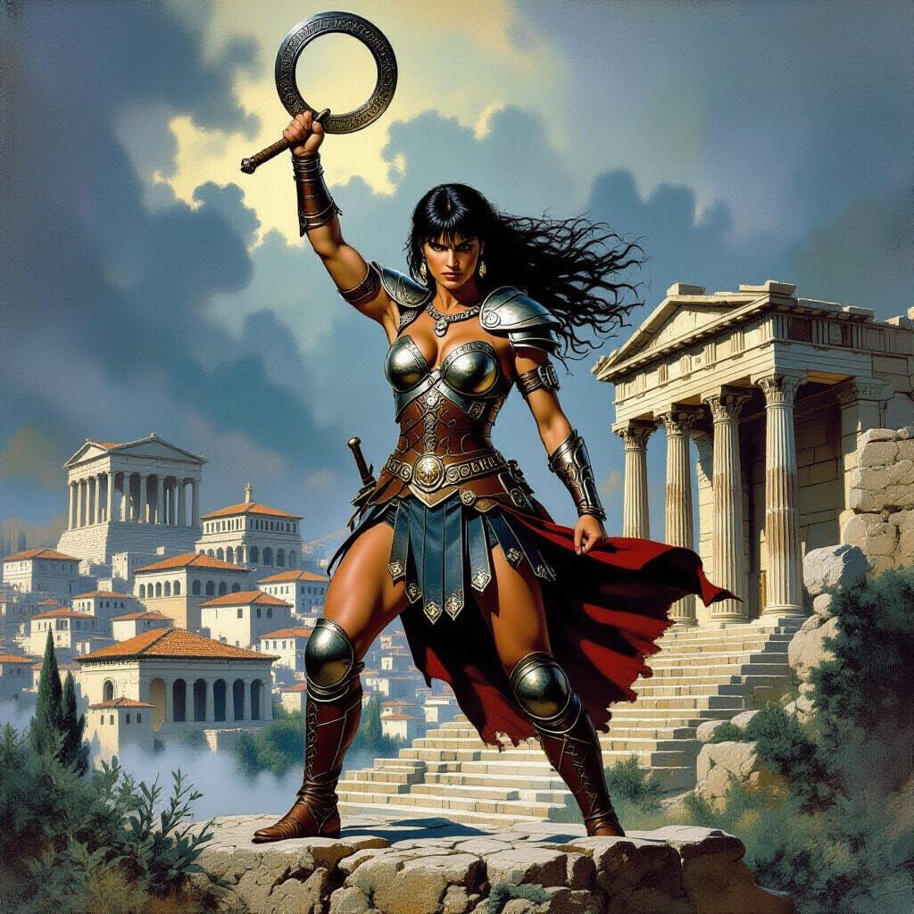 Heroic Warrior Princess with Chakram in Ancient Greece