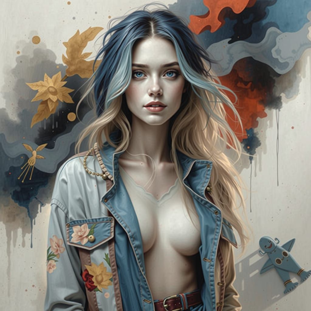 Smiling Irish Woman with Blue Hair on Balcony