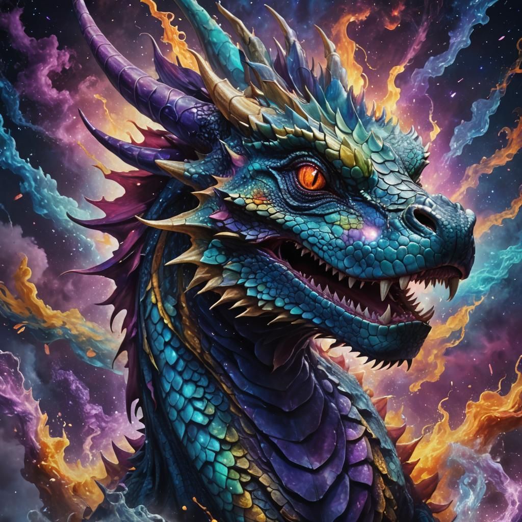 Colorful Water Dragon in Cosmic Explosion