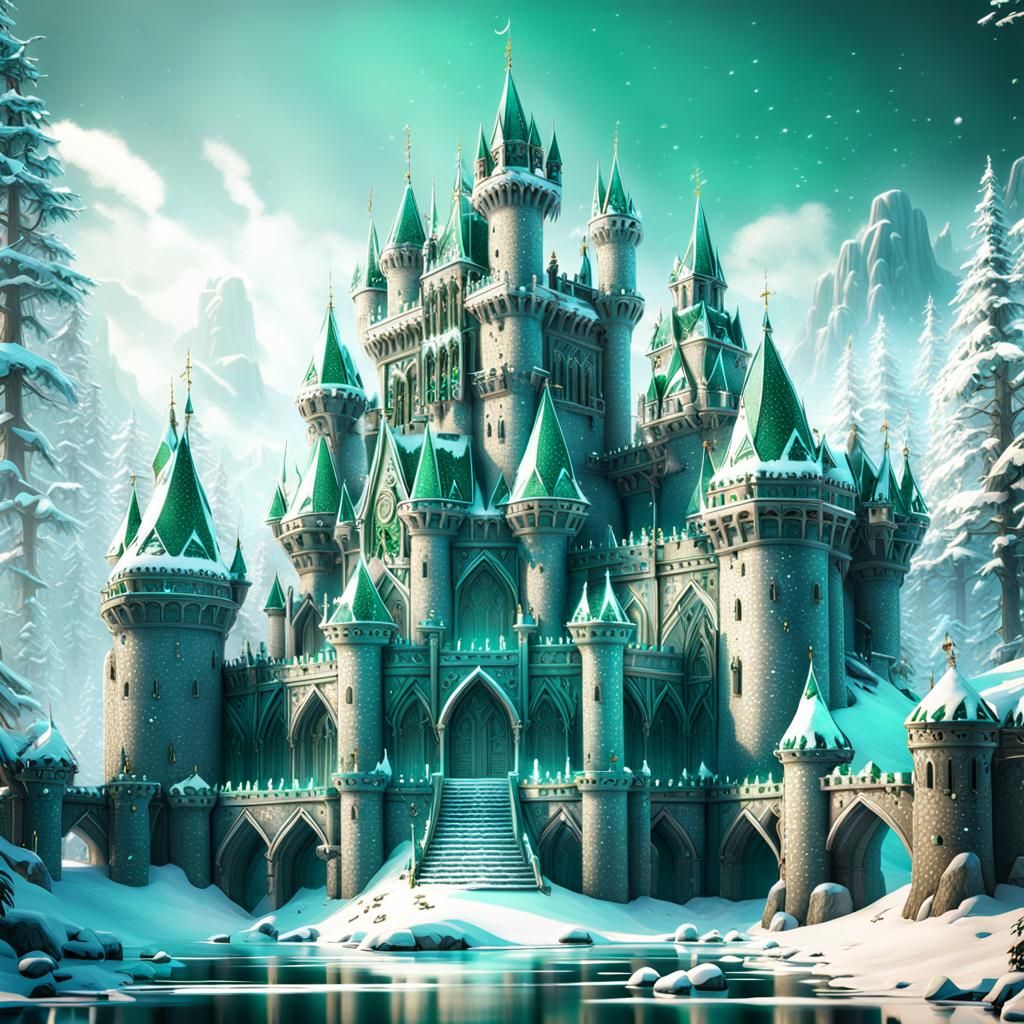 Magic Emerald Castle in Winter: Detailed Matte Painting