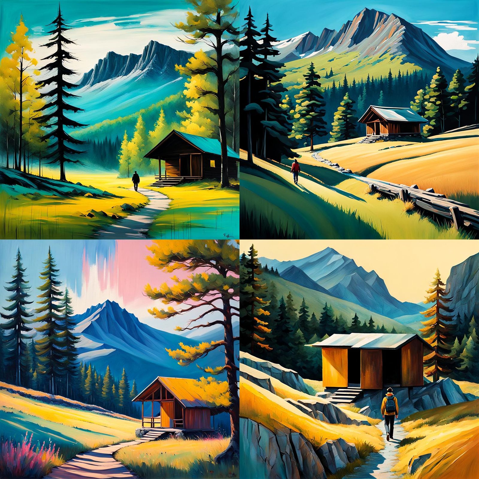 Abstract Mountain Landscape with Figure in Black and White