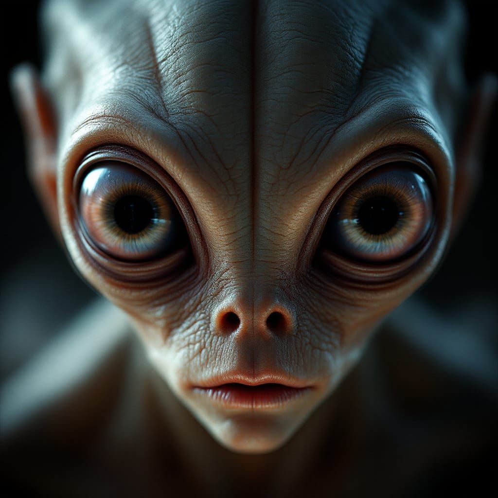 Hyperrealistic Alien Portrait with Multiple Intelligent Eyes