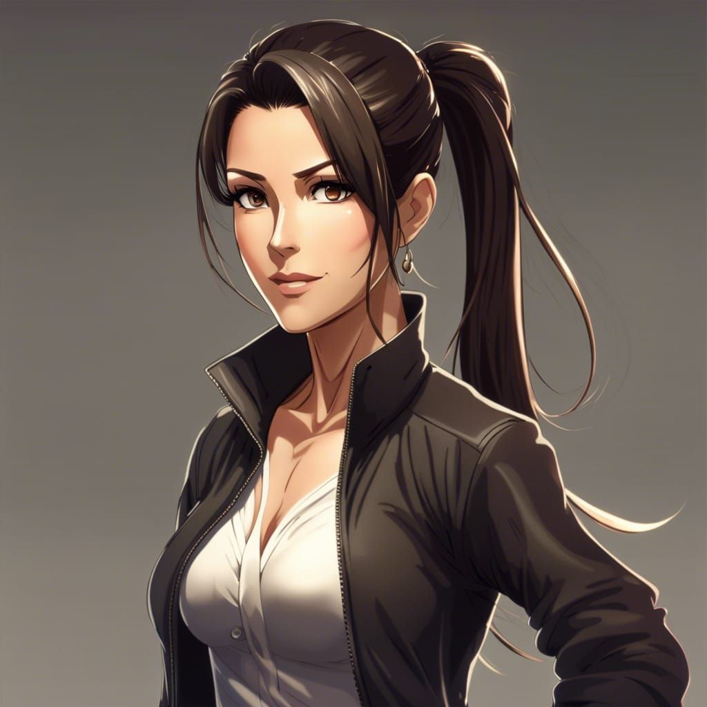 Elegant Anime Woman with High Ponytail