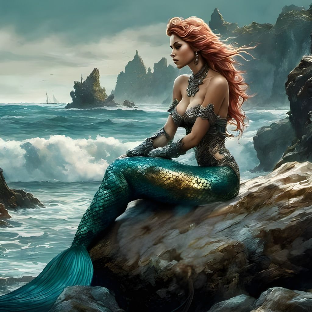 Mermaid on Beach Rock: Splash Art Style