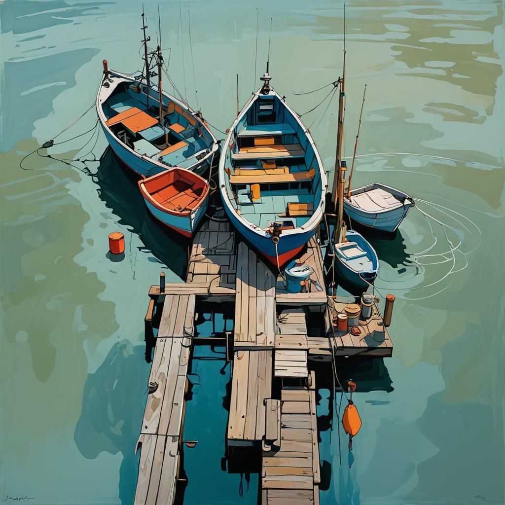 Fishing Boat Dock in Abstract Style