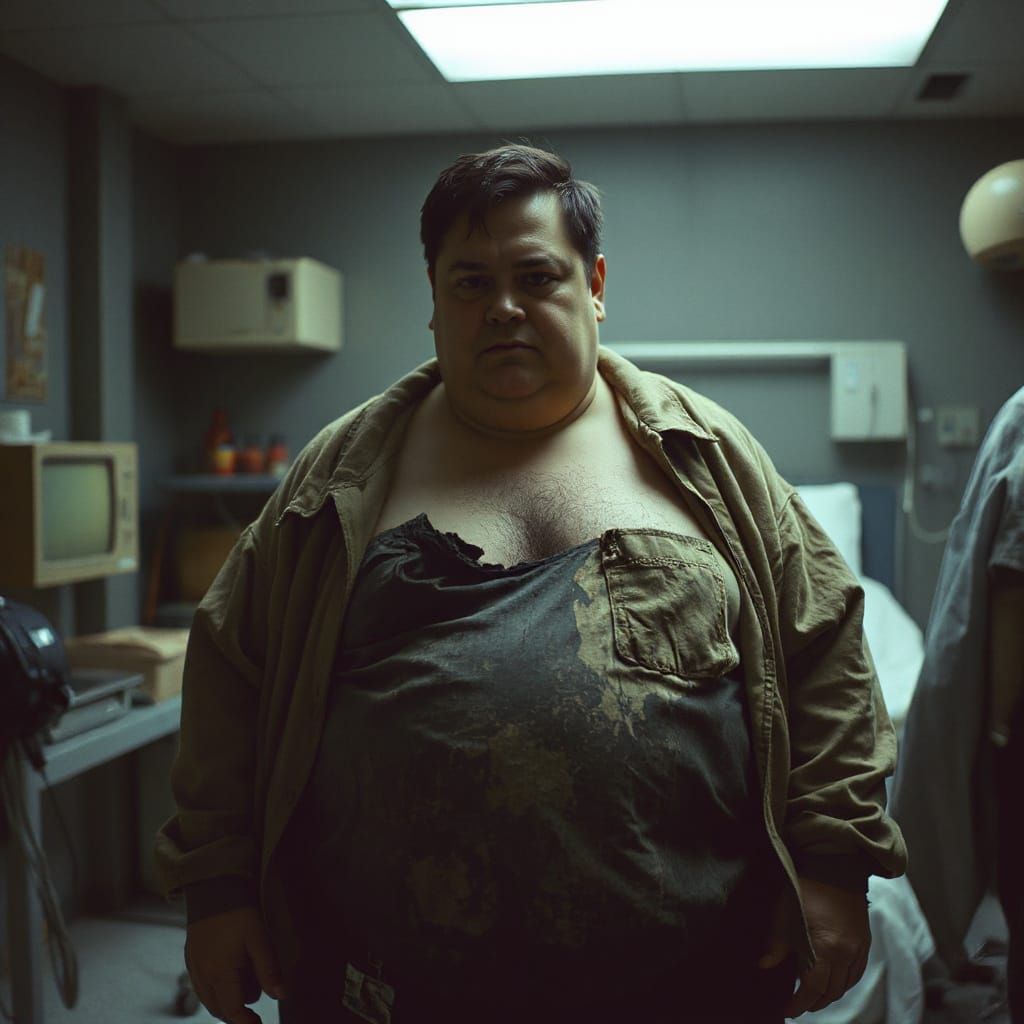 Obesity Struggle in Muted Tones: Impasto Realism