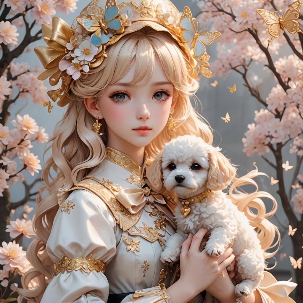Dreamlike 3D Anime Girl with Puppy
