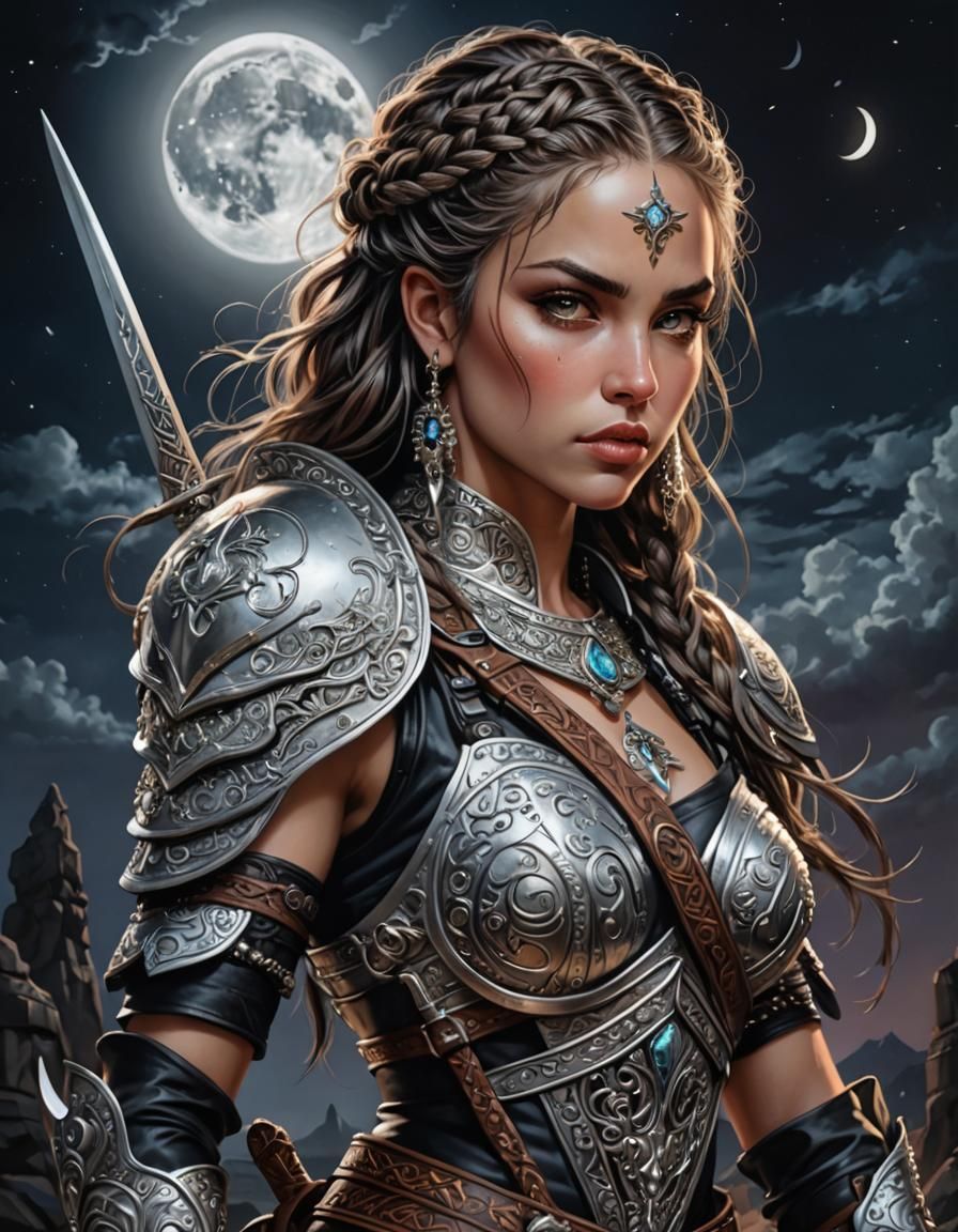Detailed Female Warrior in Twilight Glow