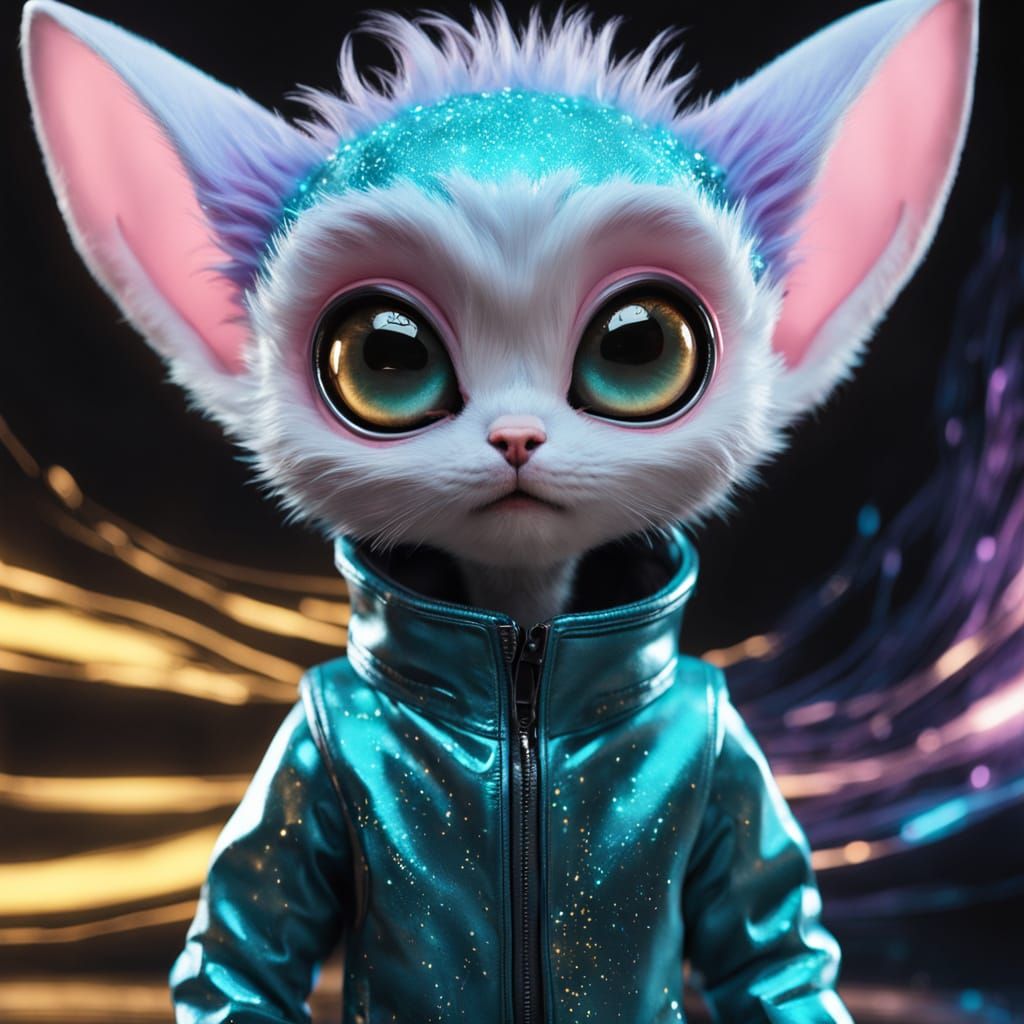 Cute Furry Alien with Expressive Eyes in Cosmic Void