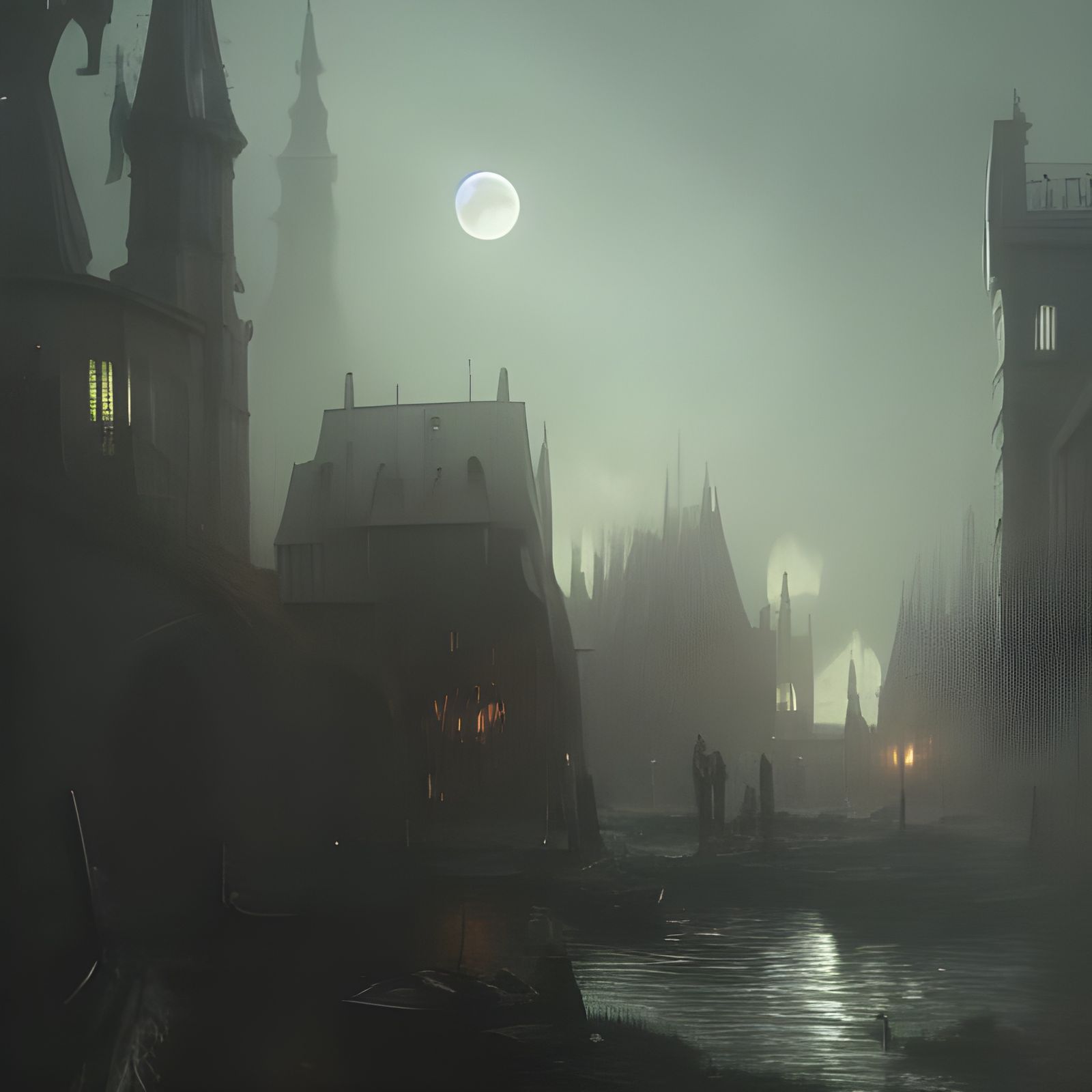 Hamlet in Moonlight: Dark Fantasy Concept Art
